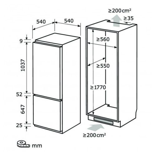 Combina frigorifica incorporabila, Exquisit, mod Super Cool, 249 litri, alb