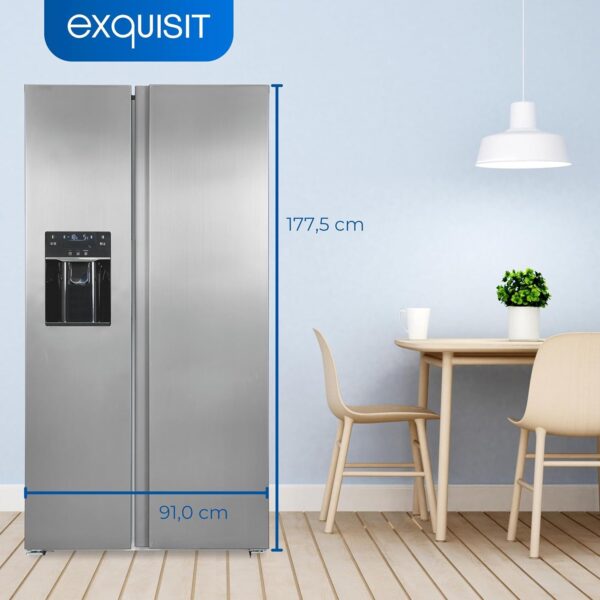Frigider side by side, Exquisit, cu dispenser de apa, 513 litri, inox