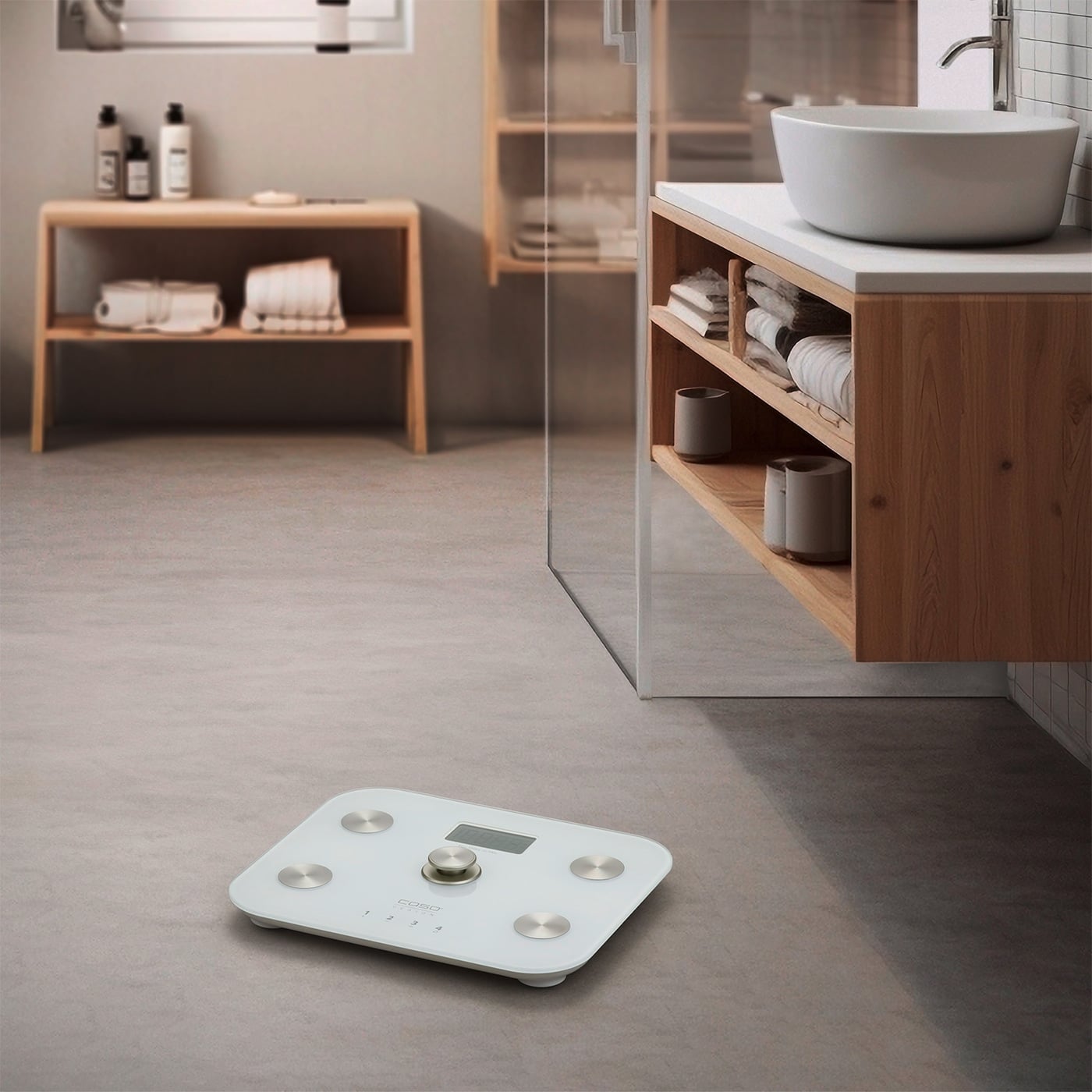 Cantar corporal de baie, Caso Germany, BodyEnergy Fit, sticla securizata, alb