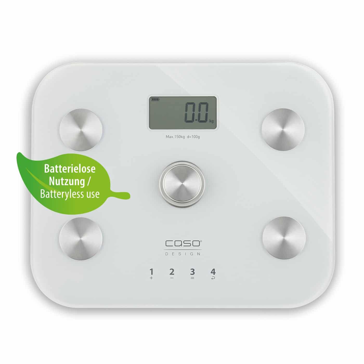 Cantar corporal de baie, Caso Germany, BodyEnergy Fit, sticla securizata, alb