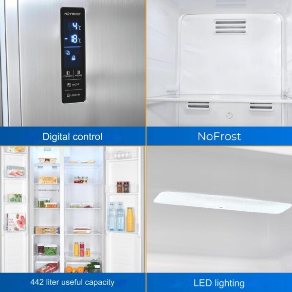 Frigider side by side Exquisit, Full No Frost, 442 litri, inox