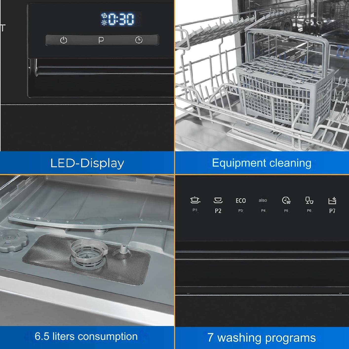 Masina de spalat vase incorporabila, Exquisit, 6 seturi, 55 cm, negru