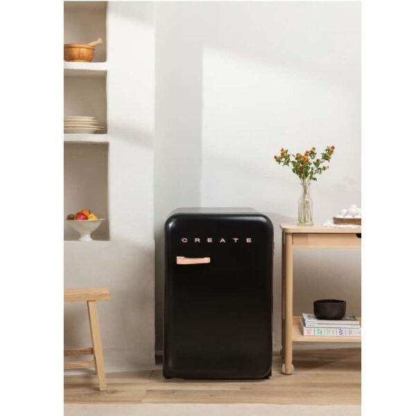 Mini frigider Retro, CREATE, 107 litri, negru/rose gold