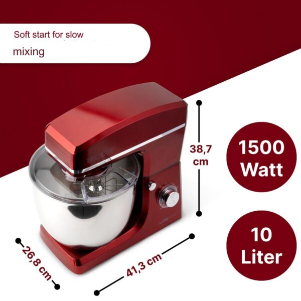 Mixer cu bol, Clatronic, XXL, 10 litri, 1500 W, rosu