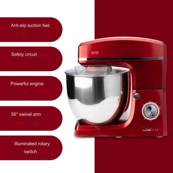 Mixer cu bol, Clatronic, XXL, 10 litri, 1500 W, rosu