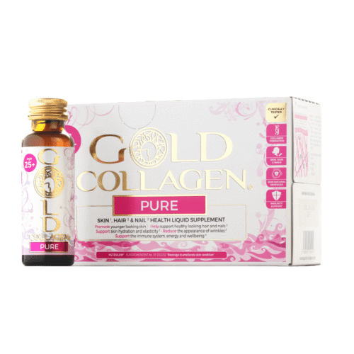 Supliment lichid cu colagen marin hidrolizat pentru piele, par si unghii, Gold Collagen, Pure 25+, 10 flacoane x 50 ml