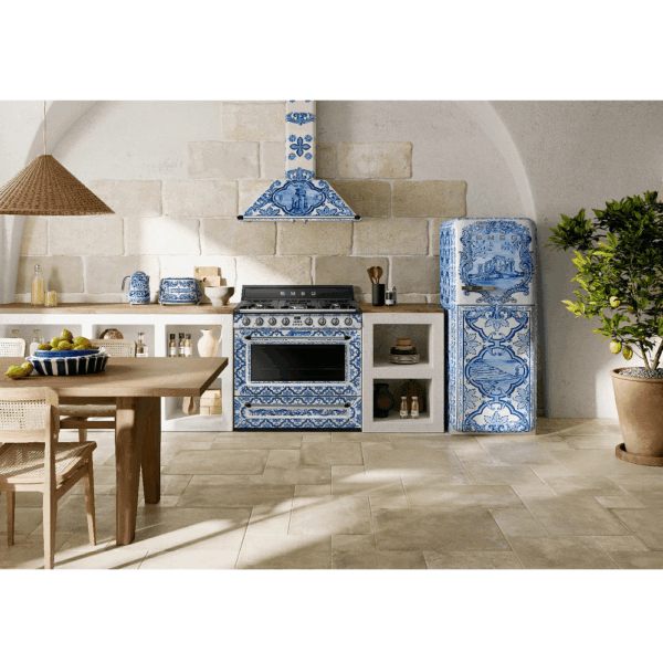 Frigider retro, Smeg x Dolce&Gabbana, 270 litri, albastru/alb