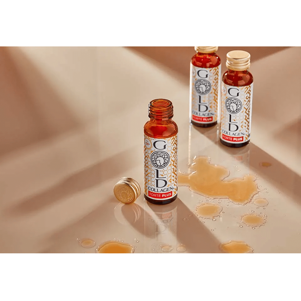 Colagen lichid marin hidrolizat pentru suport hormonal, piele, par si unghii, Gold Collagen, Forte Plus 50 +, 10 flacoane x 50 ml