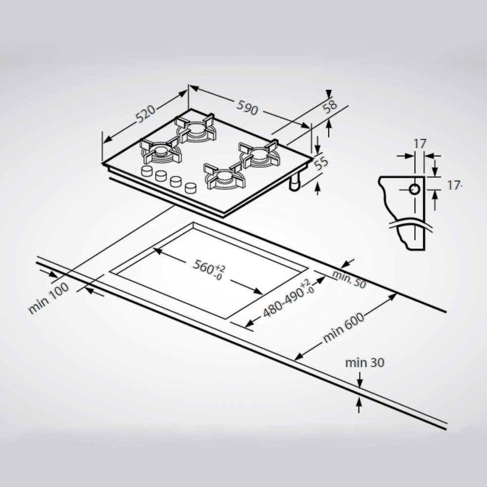 Plita incorporabila pe gaz, Schneider, SCTG6040X1, 4 arzatoare, 60 cm, inox