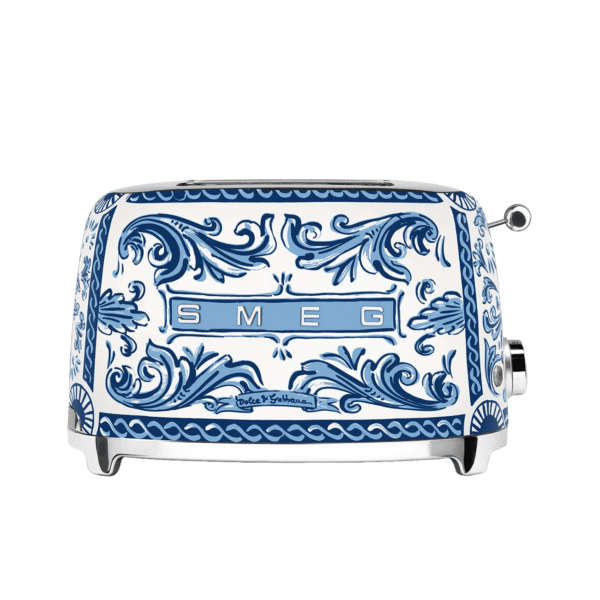 Prajitor de paine, Smeg x Dolce&Gabbana, 2 felii, 950 W, albastru/alb