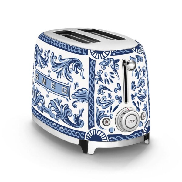 Prajitor de paine, Smeg x Dolce&Gabbana, 2 felii, 950 W, albastru/alb