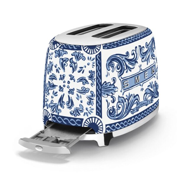 Prajitor de paine, Smeg x Dolce&Gabbana, 2 felii, 950 W, albastru/alb