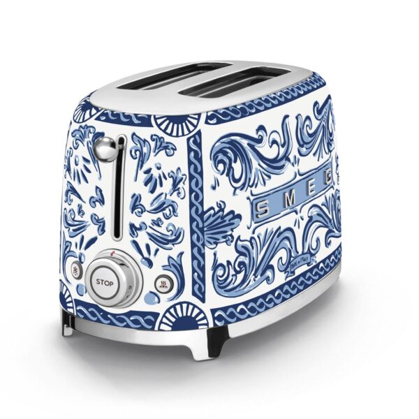 Prajitor de paine, Smeg x Dolce&Gabbana, 2 felii, 950 W, albastru/alb