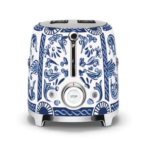 Prajitor de paine, Smeg x Dolce&Gabbana, 2 felii, 950 W, albastru/alb