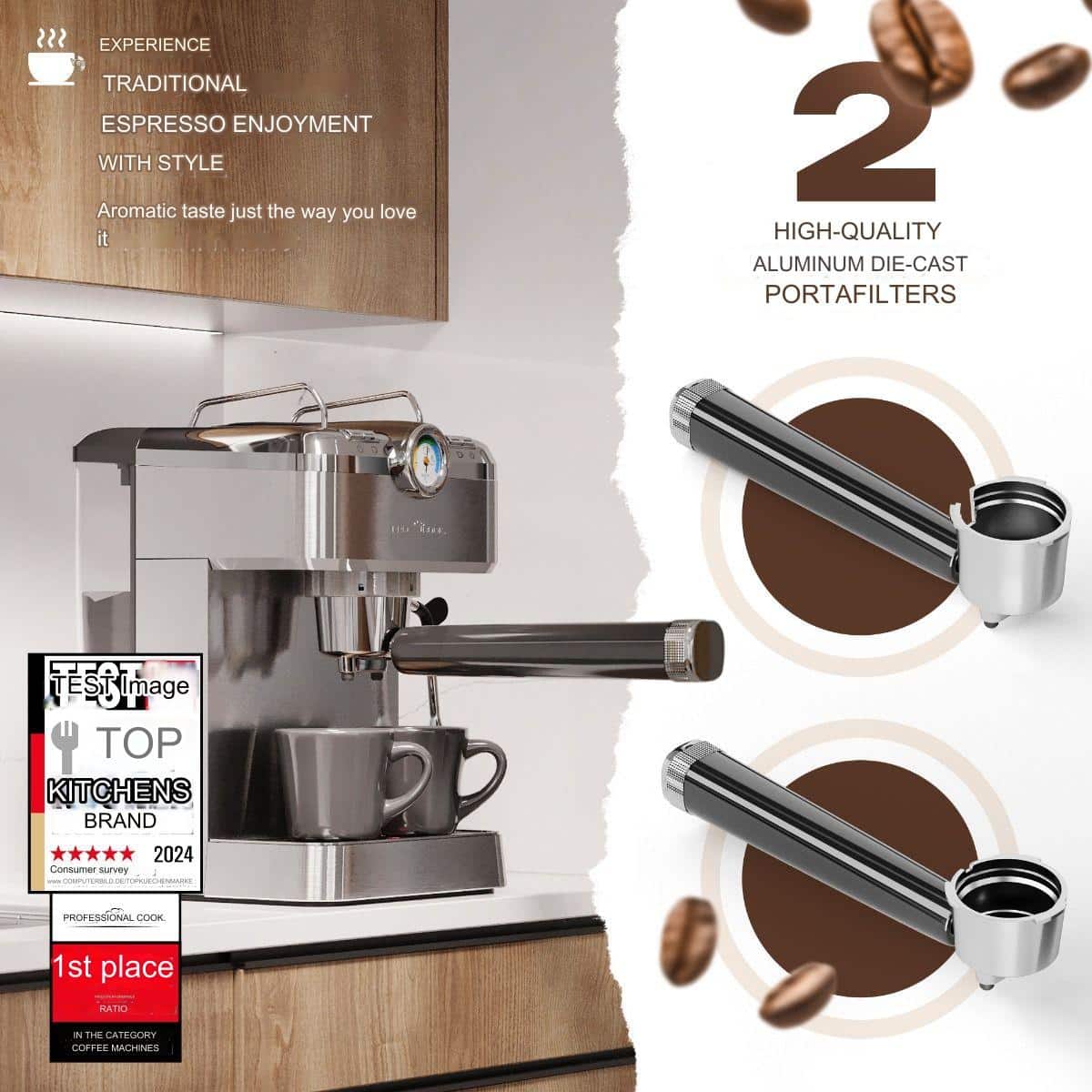 Espressor semiautomat 2in1, ProfiCook, inox