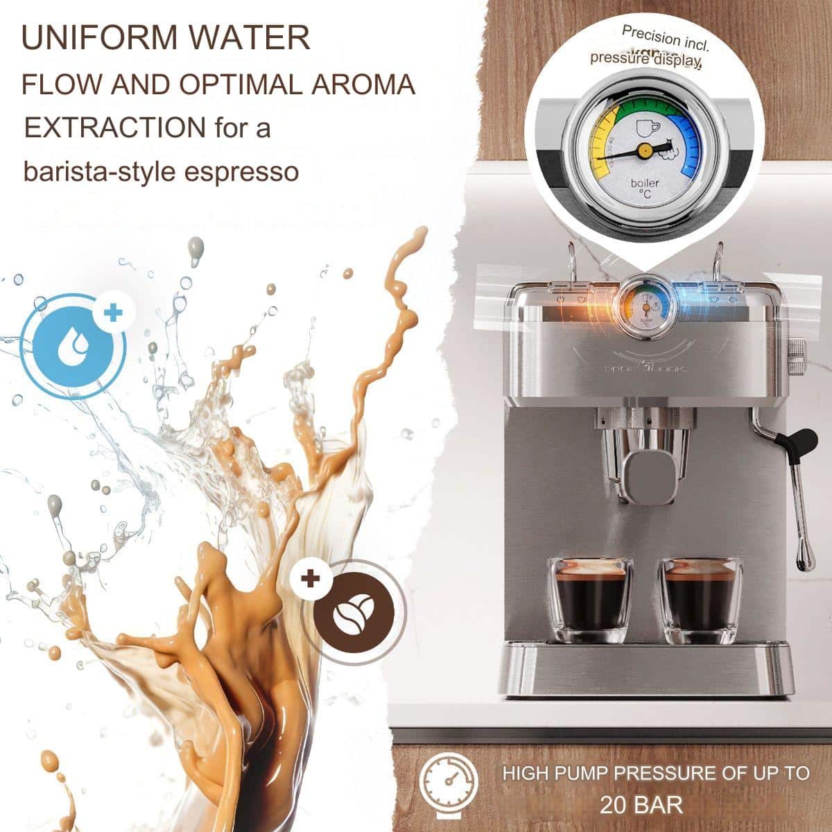 Espressor semiautomat 2in1, ProfiCook, inox