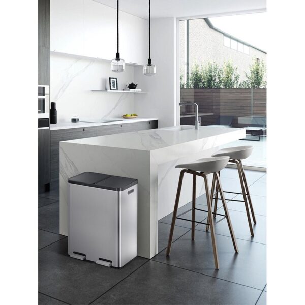 Cos de gunoi cu pedala, EKO, Essential, 30+30 litri, 2 compartimente, inox