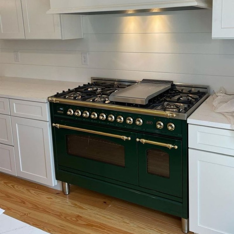 Aragaz, ILVE, Nostalgie, 120 cm, 6 arzatoare, Fry Top, 2 cuptoare electrice, emerald green/copper