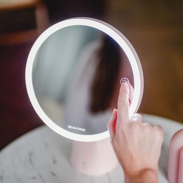 Oglinda cosmetica iluminata, Beautifly, Smart Moon, roz