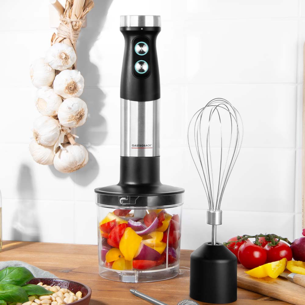 Blender de mana si accesorii, 5in1, Gastroback, 1200 W, argintiu