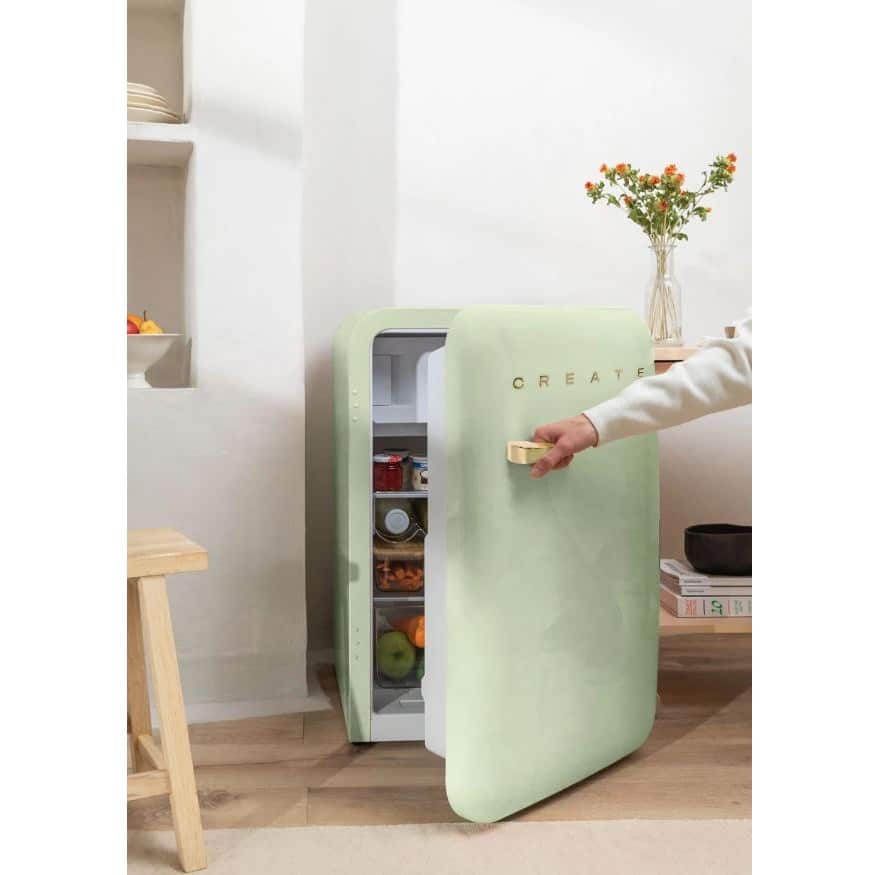 Mini frigider Retro, CREATE, 107 litri, verde pastel/gold