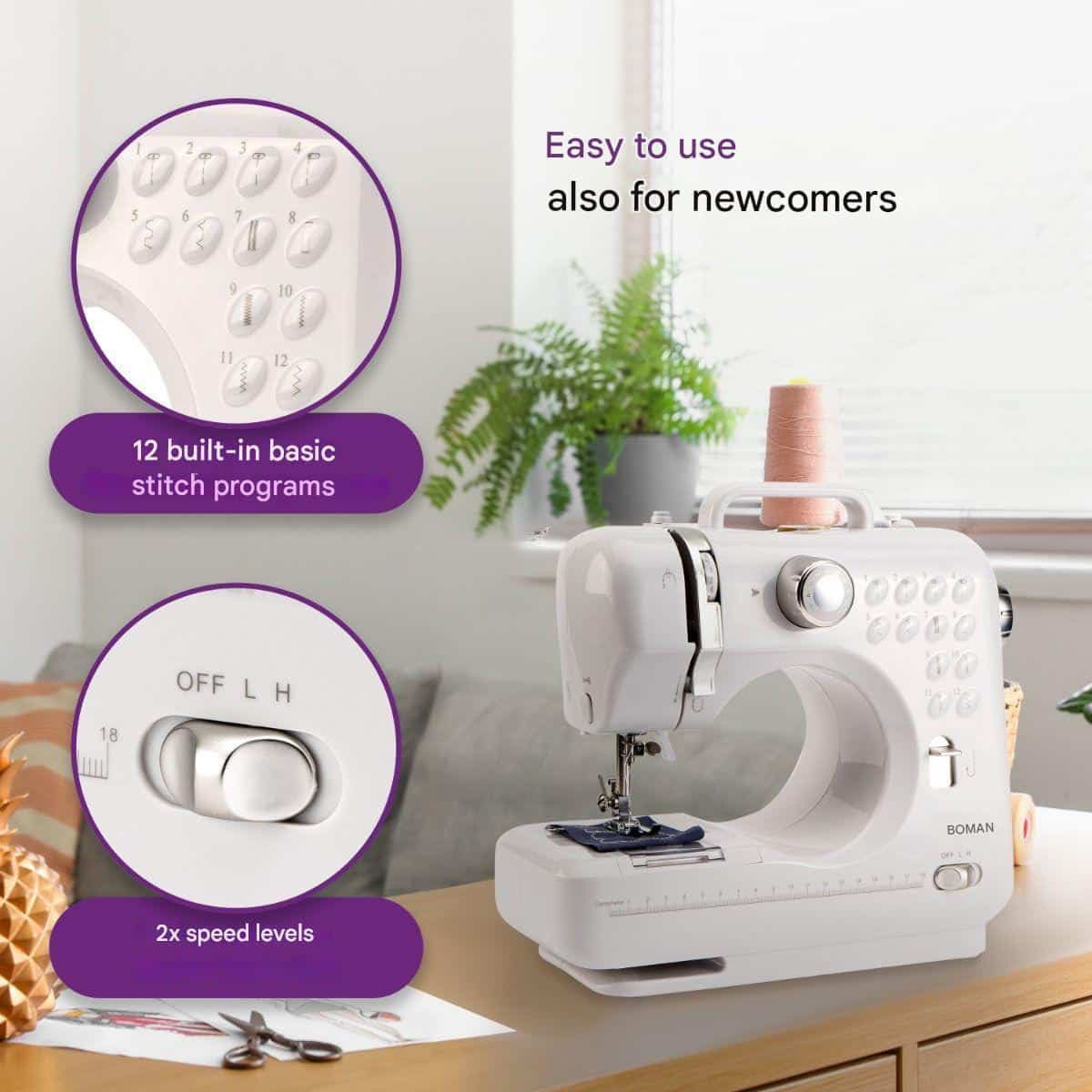 Masina de cusut portabila, Bomann, NM6063CB, alb