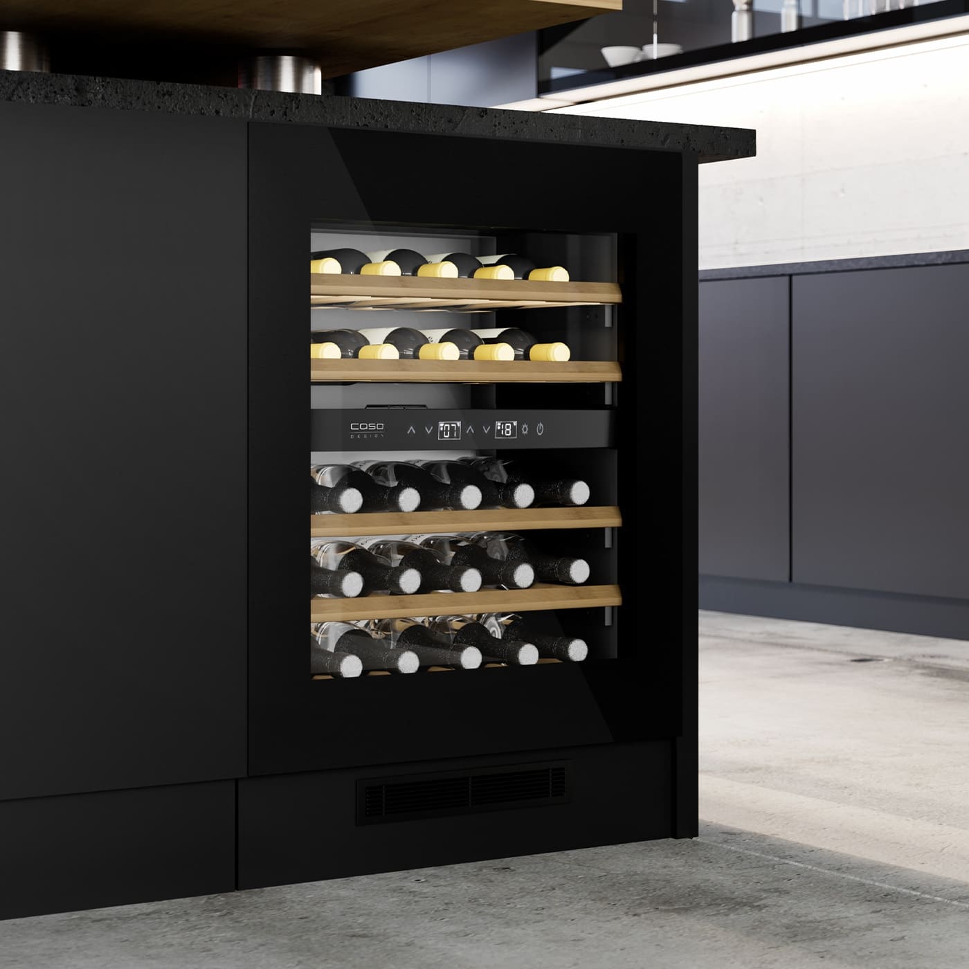 Racitor de vinuri incorporabil Dual Zone, 36 sticle, Caso Germany, WineDeluxe WDU 36, negru