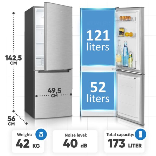 Combina frigorifica, Bomann, KG7359IX, 173 litri, inox