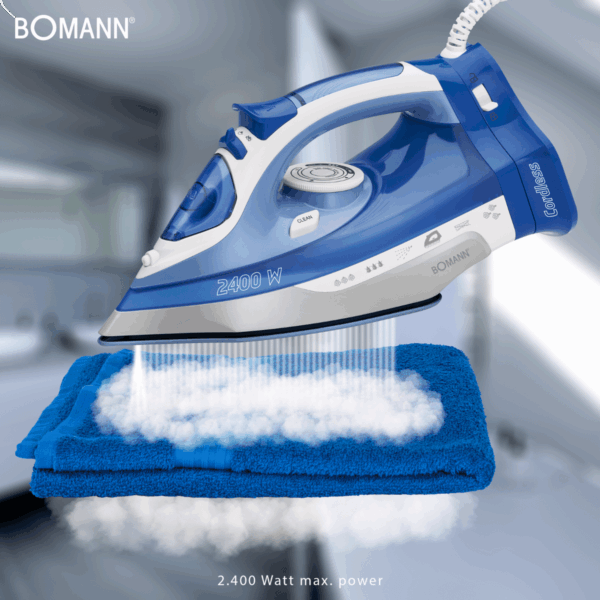 Fier de calcat, Bomann, DB6006CB, 2400 W, 350 ml, albastru
