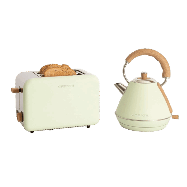 Set prajitor de paine si fierbator, CREATE, Retro, verde pastel