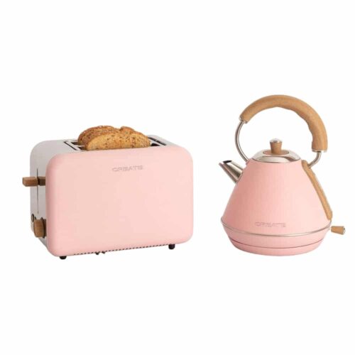 Set prajitor de paine si fierbator, CREATE, Retro, roz pastel