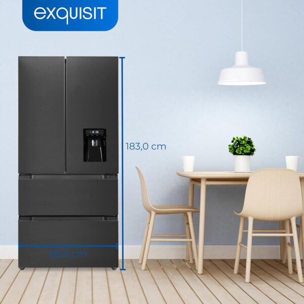 Frigider side by side, Exquisit, French Door, cu dispenser de apa, 506 litri, antracit