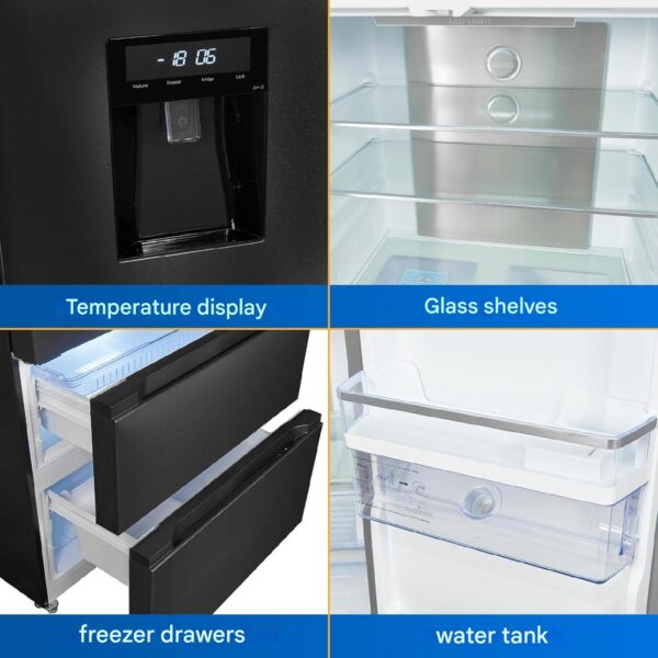 Frigider side by side, Exquisit, French Door, cu dispenser de apa, 506 litri, antracit