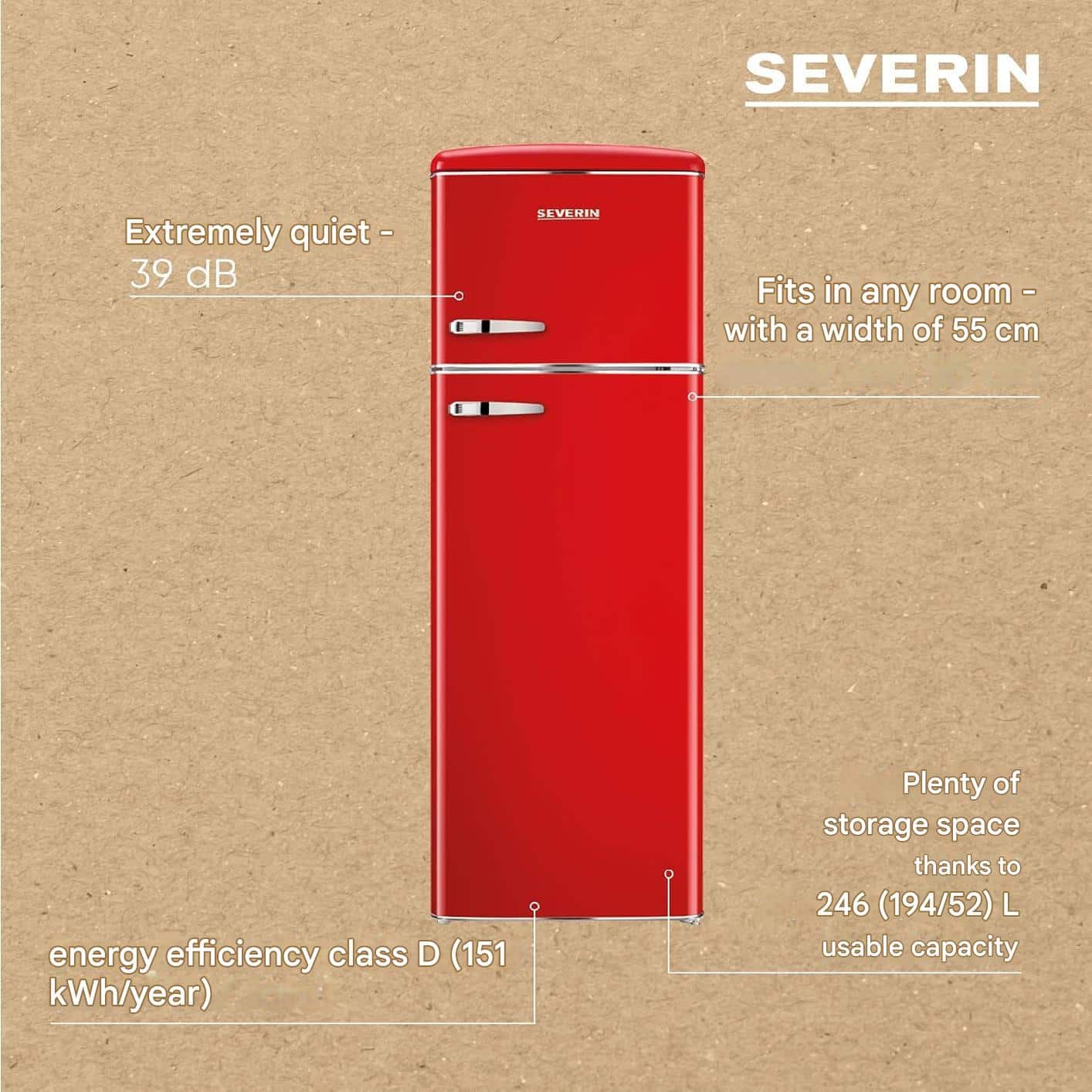 Frigider Retro, Severin, S8983, 246 litri, rosu