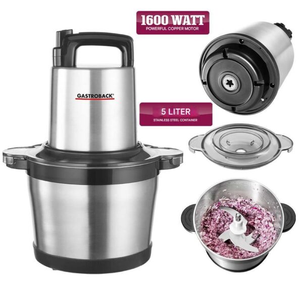 Tocator electric profesional, Gastroback, Design Multi Chopper, 1600 W, 5 litri, inox