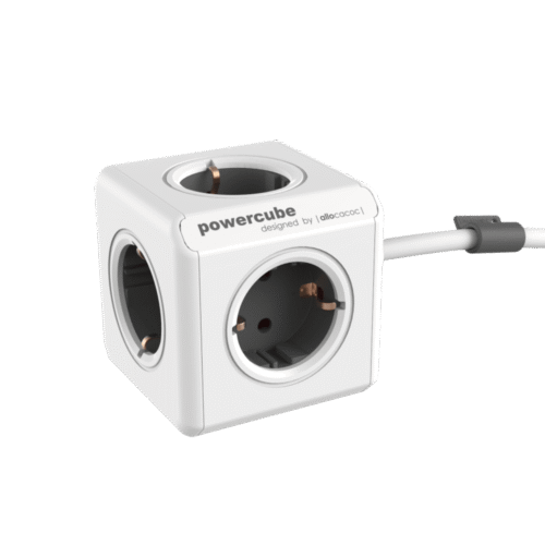 Prelungitor cubic, Powercube by Allocacoc, 2xUSB-A, 4 prize, 1.5m, alb/gri