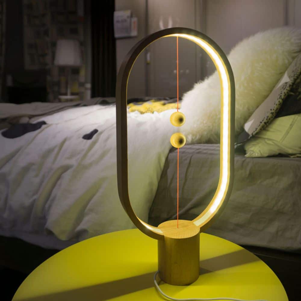Lampa LED cu levitatie magnetica, Allocacoc, Ellipse Heng, lemn natur