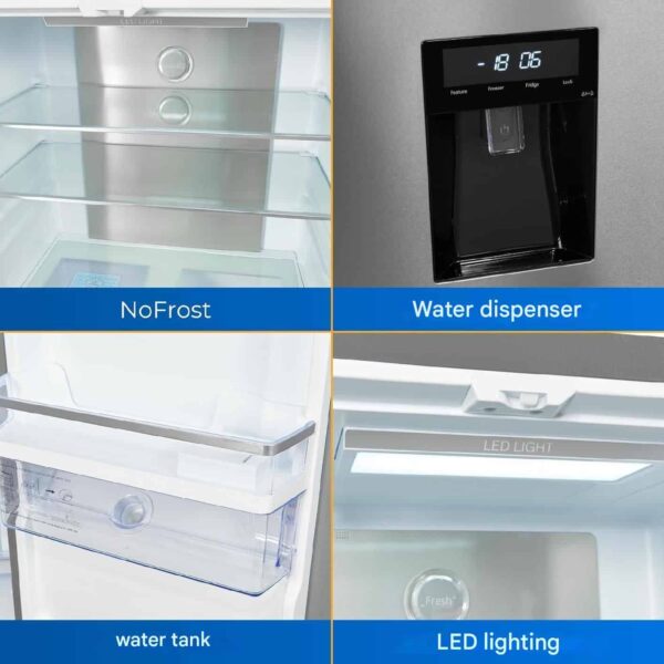 Frigider side by side cu dozator de apa, Exquisit, French Door, 506 litri, inox