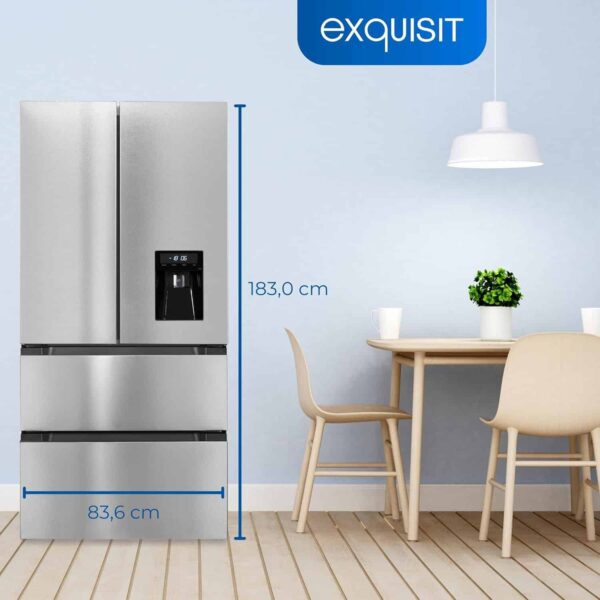 Frigider side by side cu dozator de apa, Exquisit, French Door, 506 litri, inox
