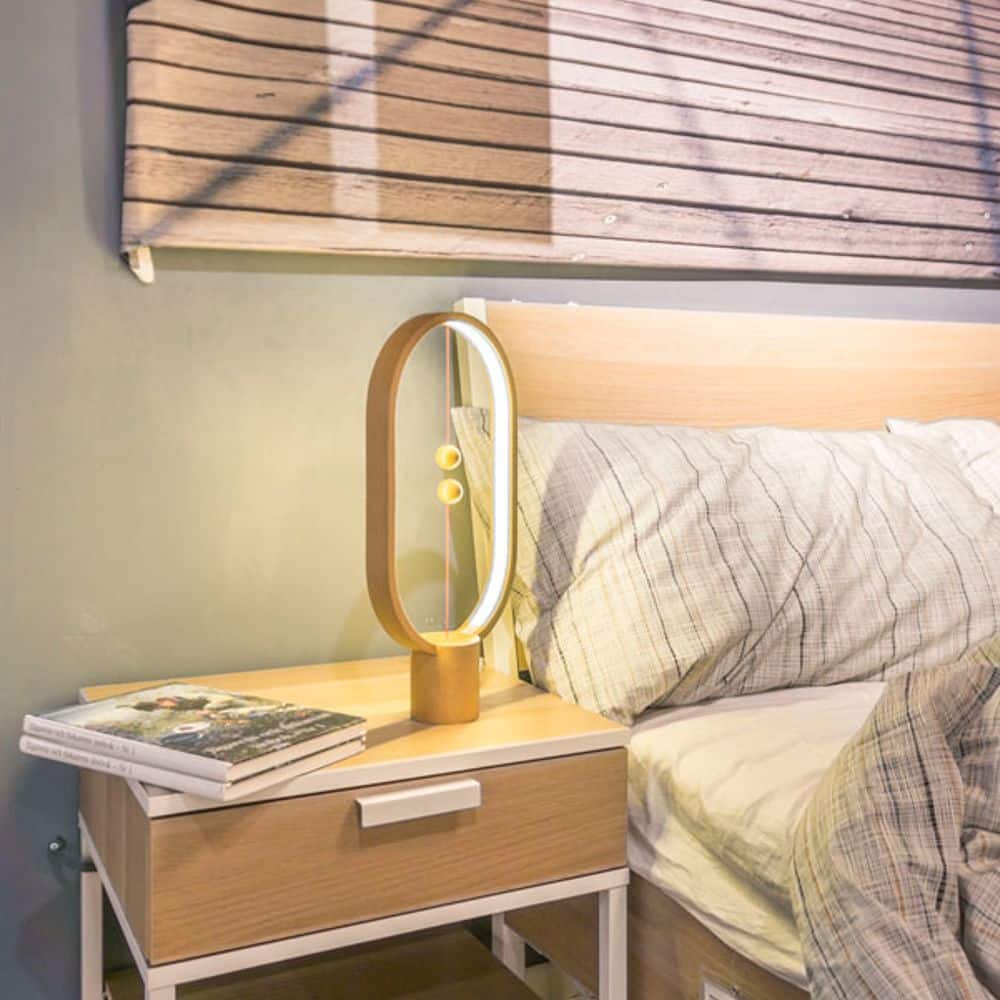 Lampa LED cu levitatie magnetica, Allocacoc, Ellipse Heng, lemn natur