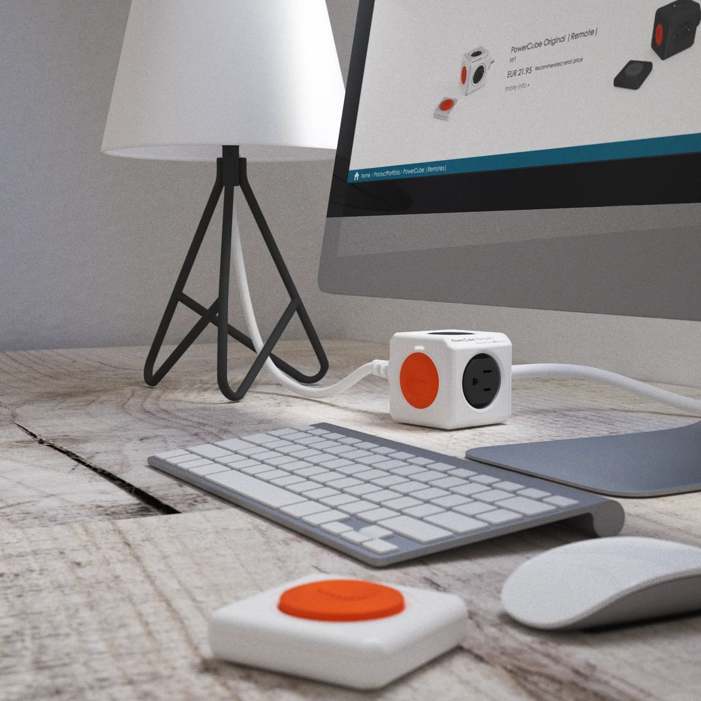 Prelungitor cubic cu telecomanda, Powercube by Allocacoc, 4 prize, 1.5 m, alb/gri