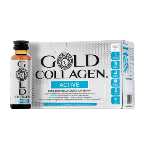 Colagen marin lichid hidrolizat pentru oase, muschi, cartilaje, imunitate si cresterea parului, Gold Collagen Active, 10 flacoane x 50 ml