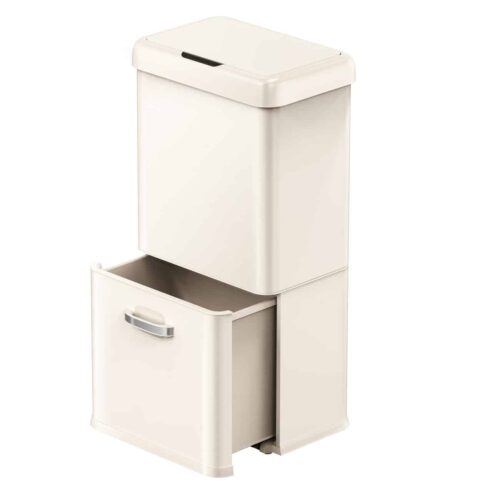 Cos de gunoi cu senzor, EKO, Vintage, 32+18 litri, 2 compartimente, crem