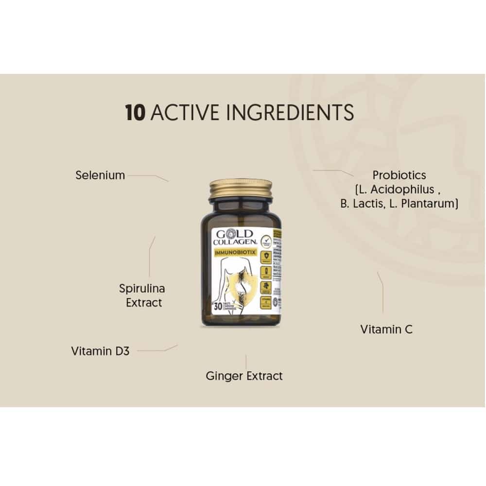 Supliment alimentar pentru imunitate si sanatate intestinala, Gold Collagen, Immunobiotix, 30 capsule