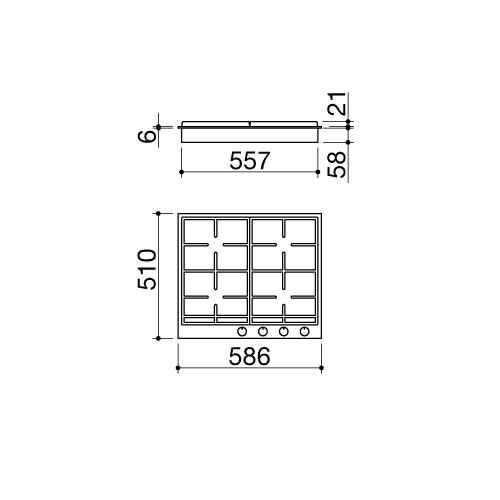 Plita incorporabila pe gaz, Barazza, B-Free, 4 arzatoare, 60 cm, inox