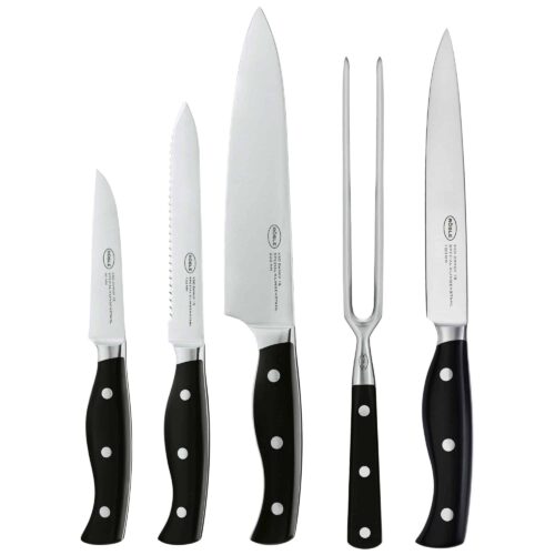 Set 4 cutite si furculita grill, Rosle, Pura, negru