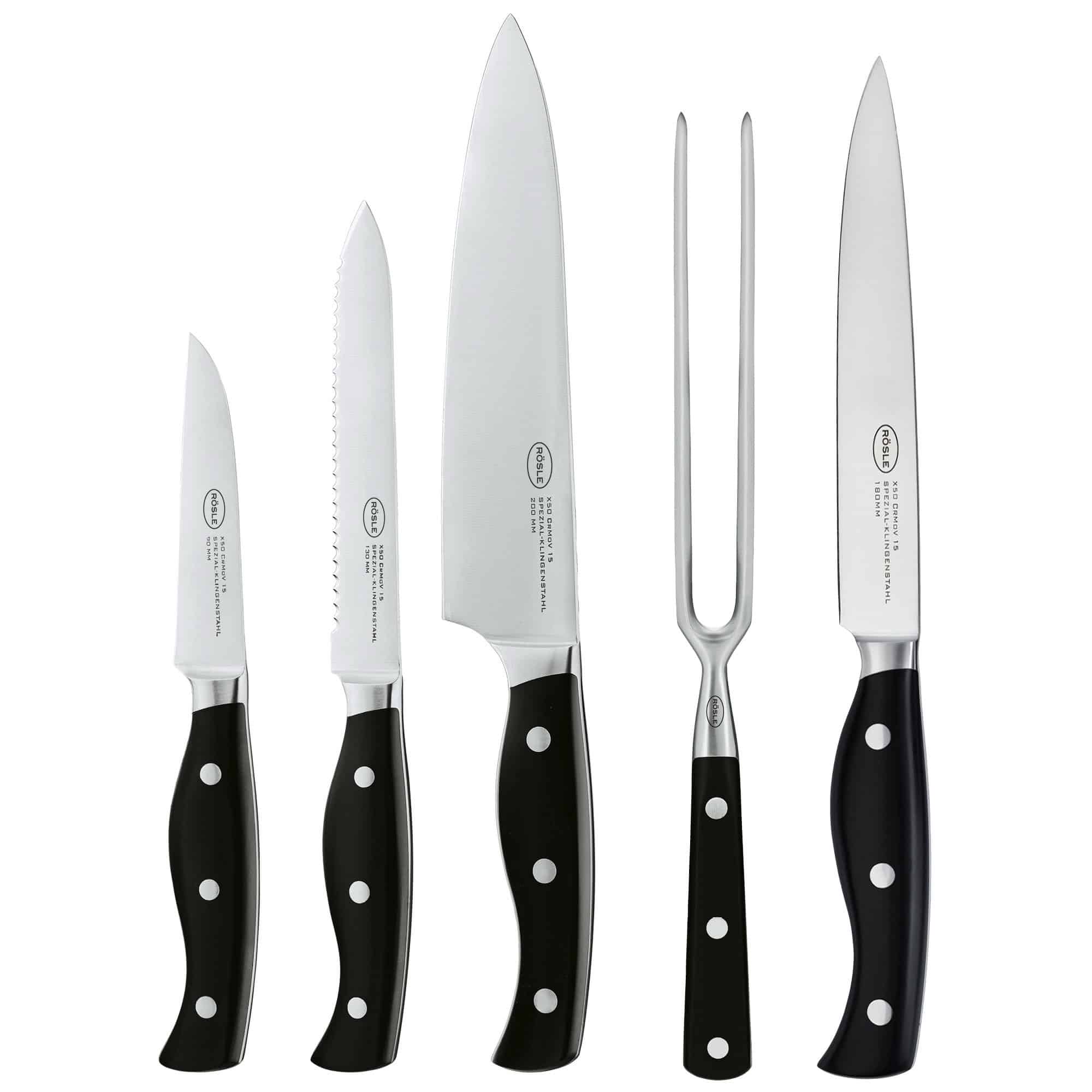 Set 4 cutite si furculita grill, Rosle, Pura, negru