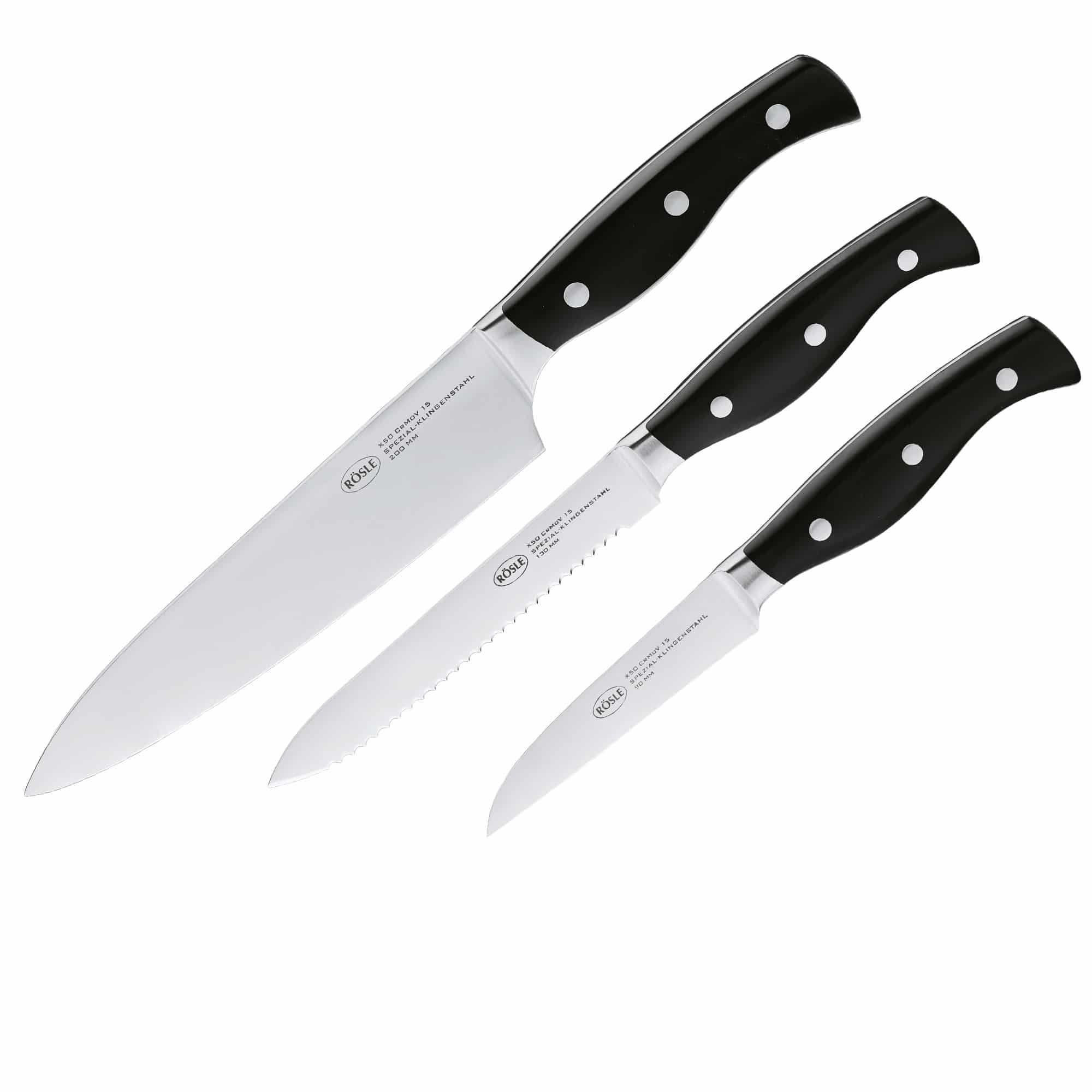 Set 3 cutite, Rosle, Pura, negru