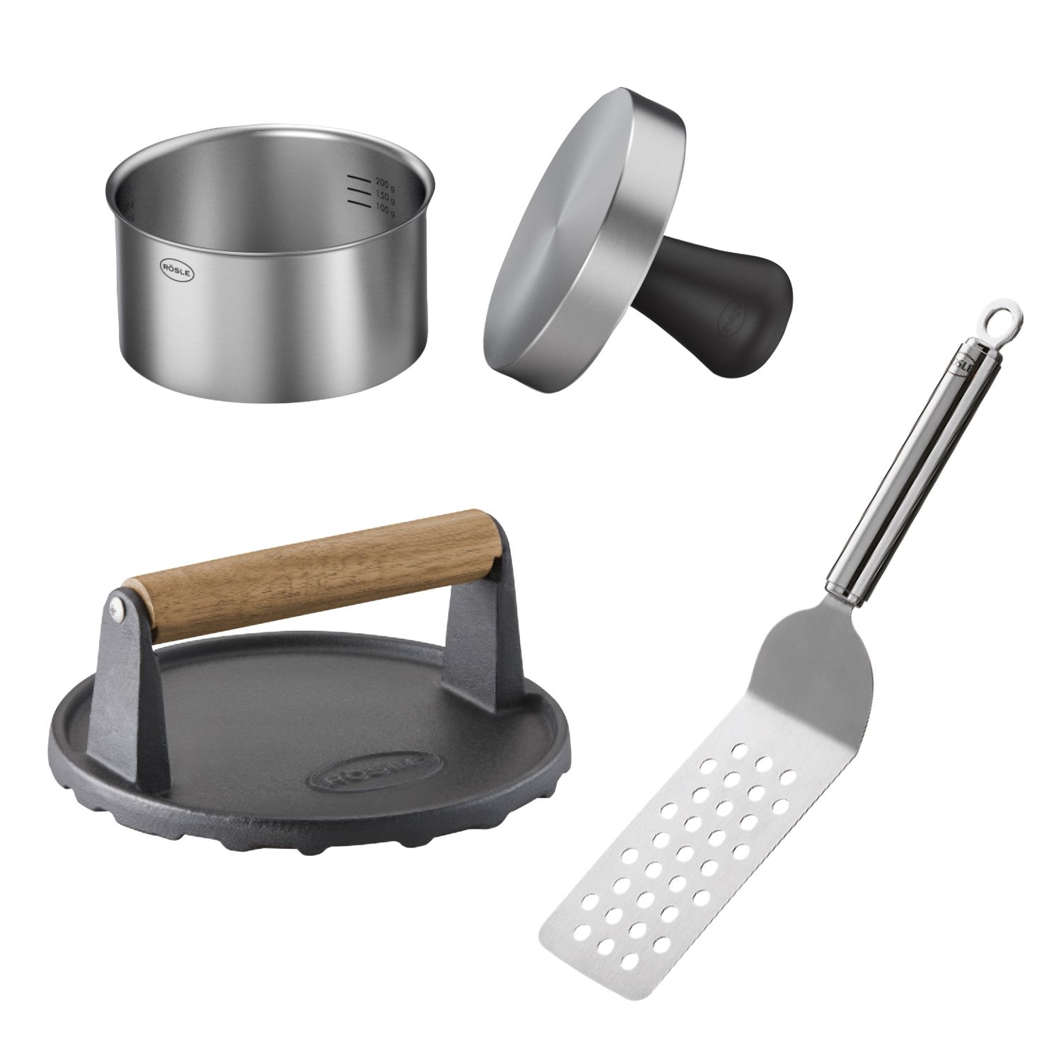 Set 3 ustensile pentru burgeri, Rosle, Barbecue Burger, inox