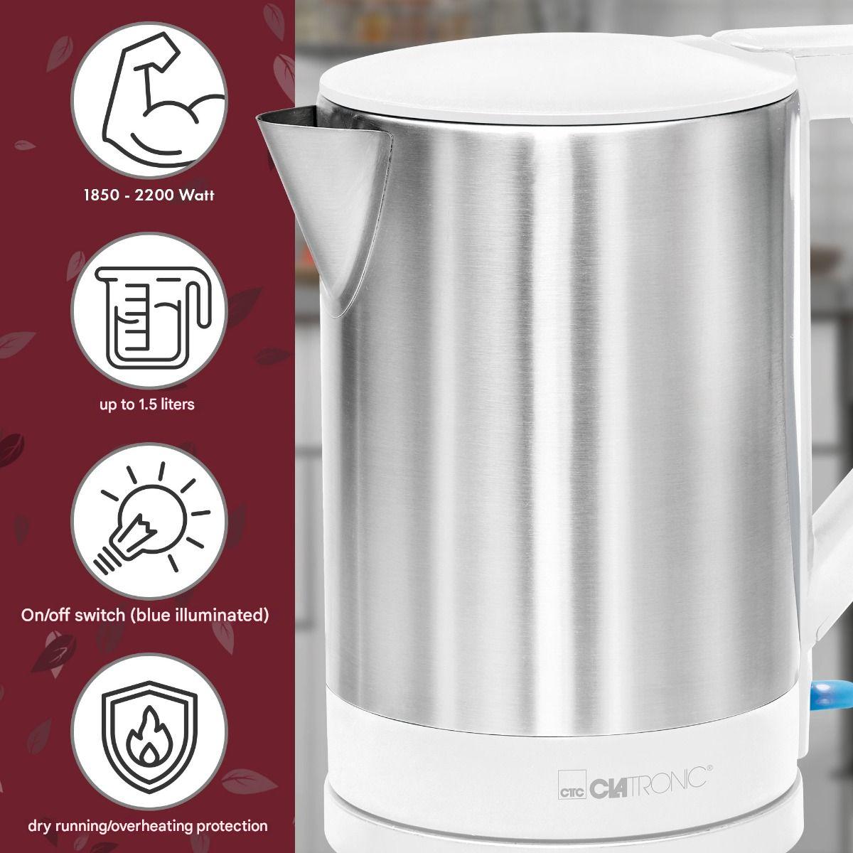 Fierbator apa, Clatronic, 1.5 litri, 2200 W, alb